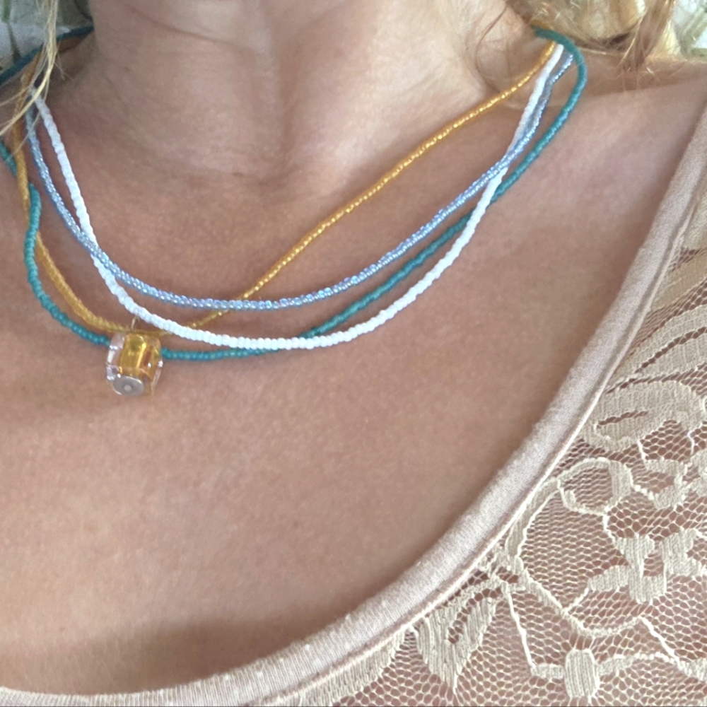 Boho necklace - Millefiori style beaded beachy jewelry handmade Hawaiian